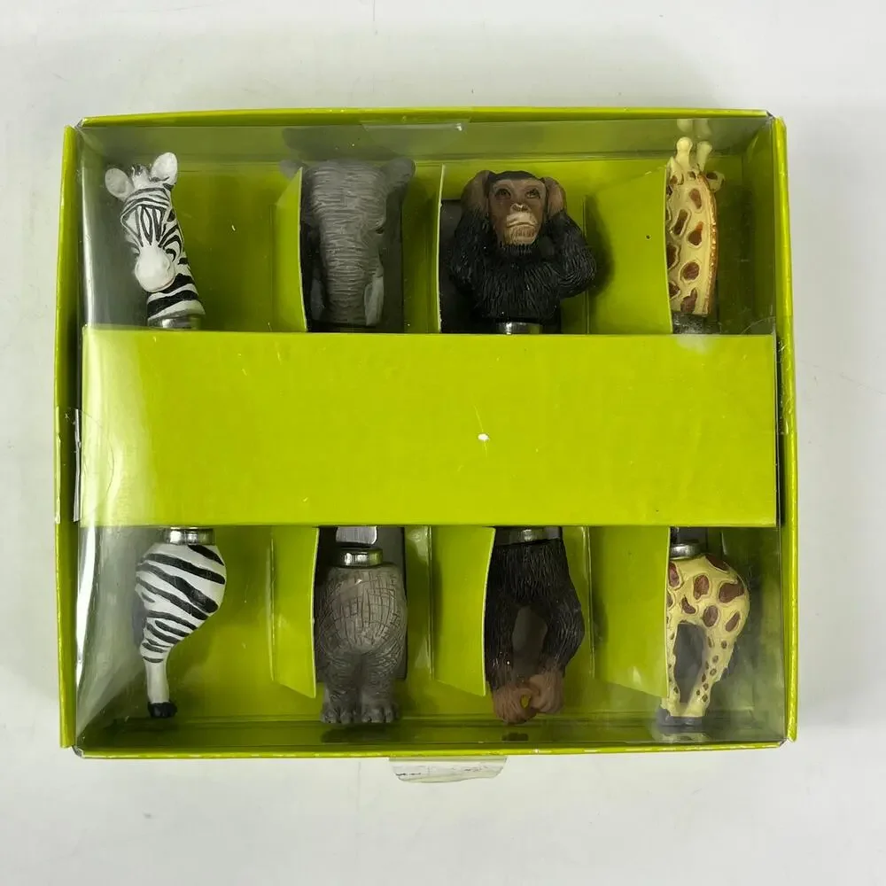 Boston Warehouse Zoo Animal Corn Picks Set x8 Giraffe Zebra Elephant Chimp 2008